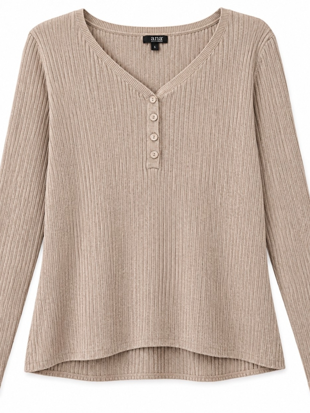 a.n.a Ribbed Henley Long-Sleeve Sweater - Taupe